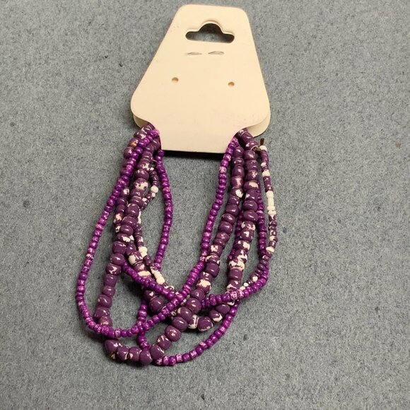 Magenta Seed Bead Stretch Bracelets Lot of 6 Purple Marbled White Bold Vintage - Picture 2 of 3